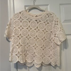 Abercrombie & Fitch Cream Crochet Short Sleeve Top